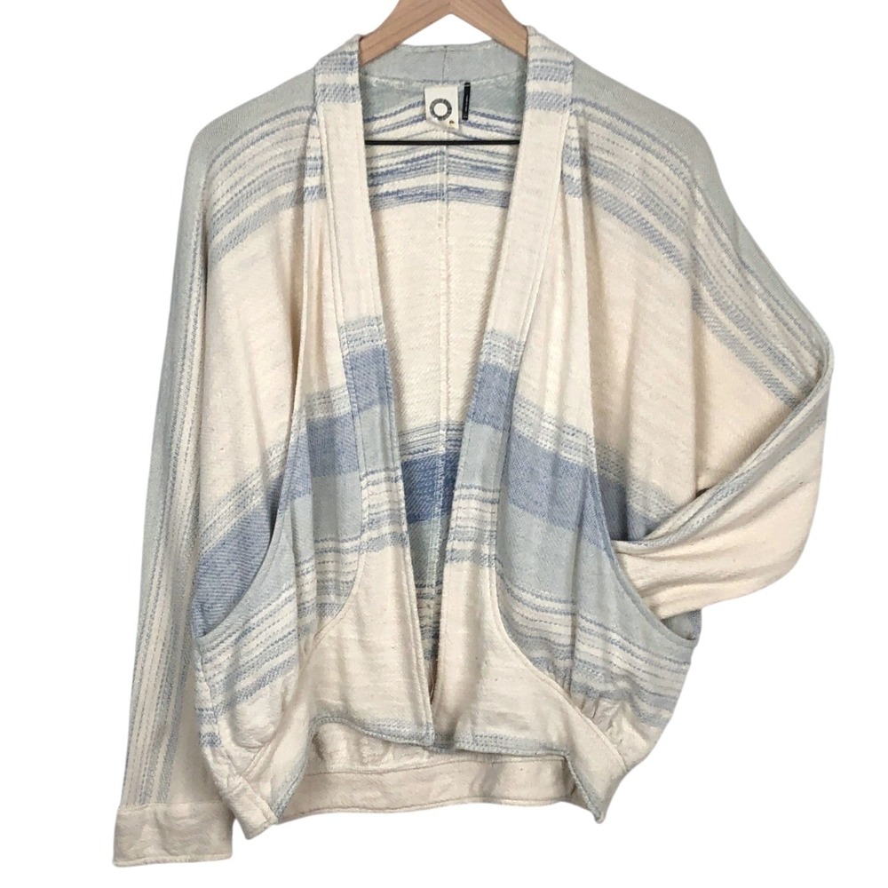 Akemi + Kin Anthropologie Striped Open Front Cardigan Sz XS Blue Cream Boho
